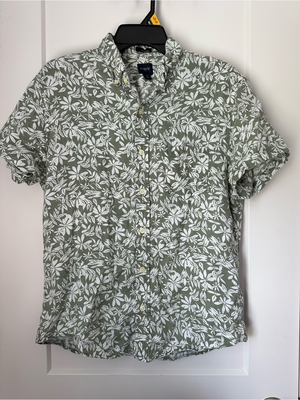 Men's Short-Sleeve Button-Down Linen Shirt in Sage Green Floral